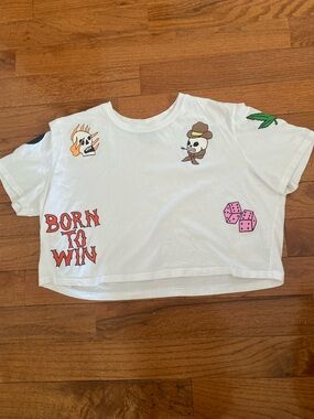 Coney Island Picnic Born to Win Graphic Crop Tee Y2K  Tattoo Skull Dice Cotton